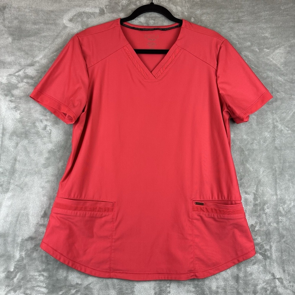 Form By Cherokee Scrub V-Neck Top Women's L Pink Coral Red